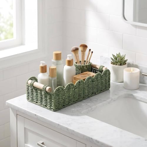 CubesLand Scalloped Toilet Paper Storage Basket W/Handle for Home Decor - Image 2