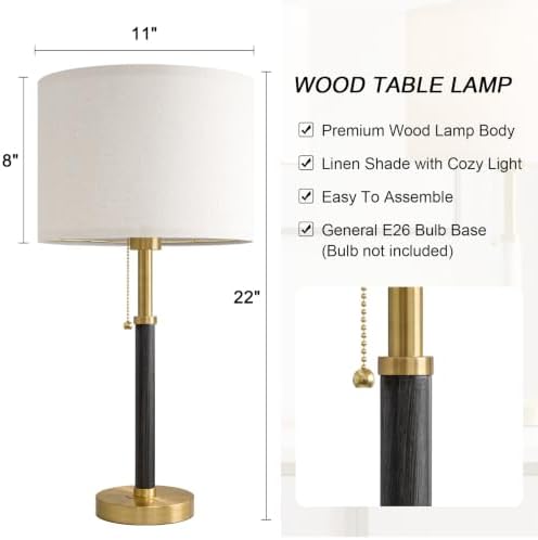 Wood Table Lamps 22" Mid Century Modern Lamps for Bedroom Living Room Lamps - Image 2