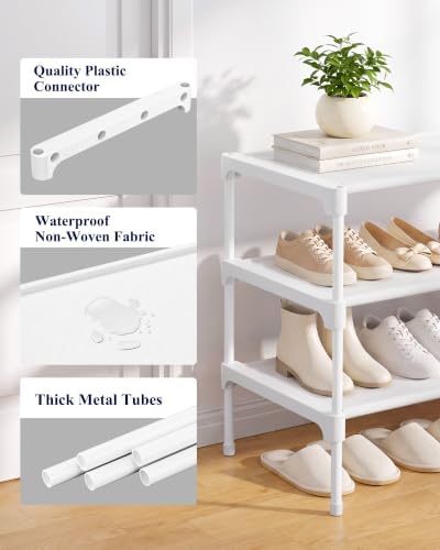 Kitsure Shoe Rack - Non-Woven Shoe Rack Shelf, Shoe Organizer for Closet, Entryway, Garage & Corridor, Stackable Shoe Shelves, 27.5" Wide - 3 Tier, White - Image 4
