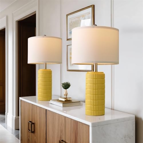 PoKat 23" Yellow Table Lamps Set of 2, Modern Living Room End Table Lamps Decor, Ceramic Lamps for Living Room, Contemporary Nightstand Lamps for Side Console Table Hallway Gift by Pokat