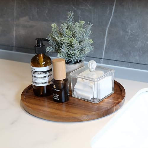 9.8" Round Wood Tray, Acacia Wooden Decorative Serving Tray for Coffee Table and Home Decor, Wooden Appetizer Charcuterie Board for Kitchen Countertop - Image 6
