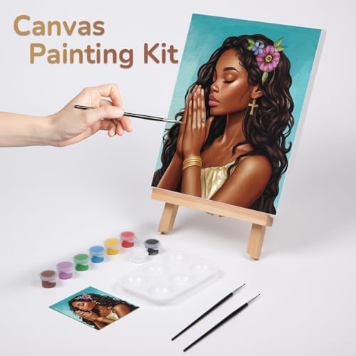 VOCHIC Canvas Painting Kit Pre Drawn Canvas for Painting for Adults Paint and Sip Party Supplies Art Set Pray Girl 8x10 Inches (Pack of 2) - Image 2