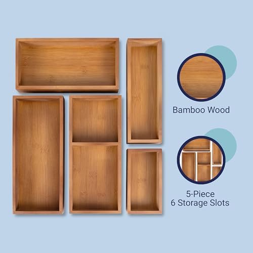 happimess Eldora 5-Piece Handcrafted Bamboo Drawer Organizers, Brown - Image 5