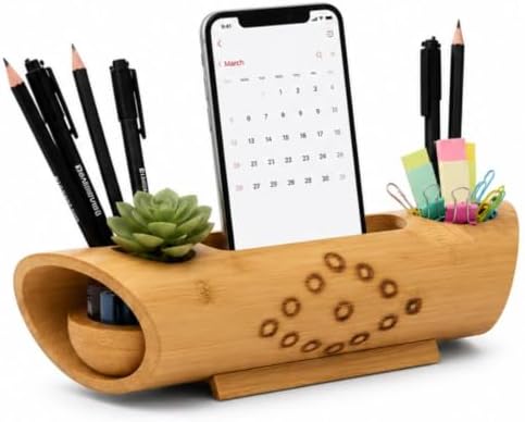 Bamboo Desk Organizer with Phone Stand Pen Holder Desktop Storage Caddy for Office Home Workspace Supplies Accessories by Unknown