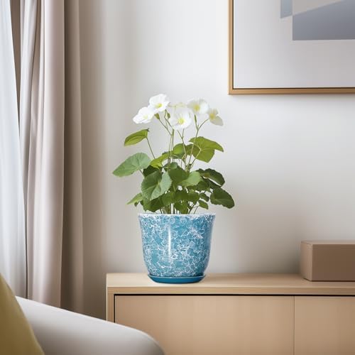 Ceramic Pots for Plants - 5.6 Inch Plant Pot with Drainage Hole and Saucer, Round Succulent Flower Orchid Pot for Indoor Outdoor, Modern Planter, Home Room Decor, Gift for Plant Lover, Blue - Image 6