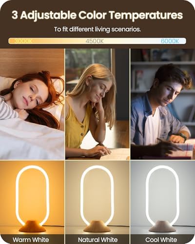 Modern LED Table Lamp, Bedside Lamp with Oval Design, 3 Color Temperatures, Adjustable Brightness, 360° Lighting, Unique Desk Lamp for Bedroom, Living Room, Study, Office, Natural M64TL05 - Image 2