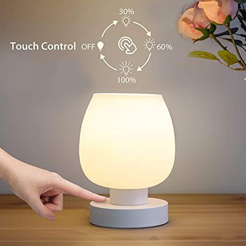 Touch Bedside Table Lamp Set of 2 - Small Modern Table Lamp for Bedroom Living Room Nightstand, 3-Way Dimable Desk lamp with White Opal Glass Lamp Shade, 2700K LED Bulb, Simple Design Home Decor - Image 2