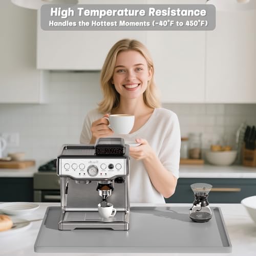 Rnivvi Silicone Coffee Mat, 16" x 24" Waterproof Raised Edge Coffee Bar Mats for Espresso Machine Station Accessories, Heat Resistant Dish Drying Pad for Kitchen Counter, Rubber Bar Decor Pad, Gray - Image 2