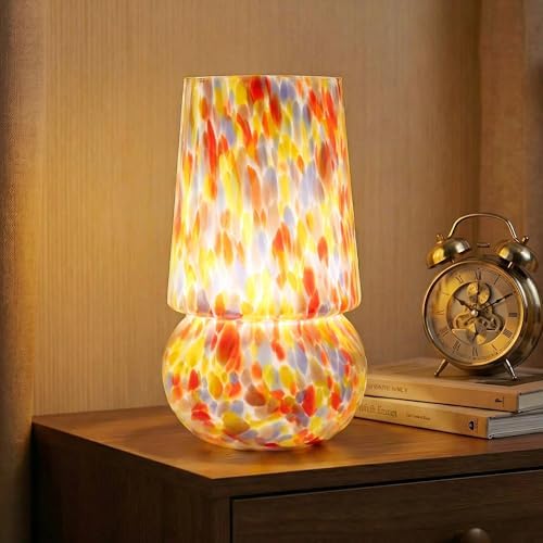 9.8″ Mushroom Glass Table Lamp, Dimmable Modern Beside Lamp,Pastel Confetti by Keazile
