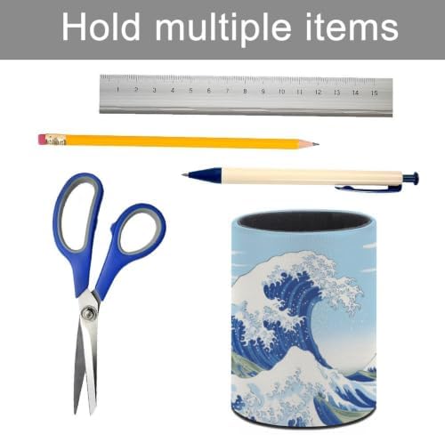 PU Leather Round Pencil Holder Japanese Wave Pen Holder - Image 5