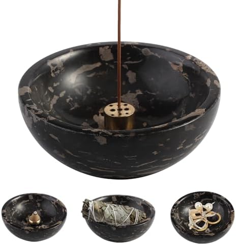 Koville Italian Natural Marble Incense Holder, 5inch Incense Holders for Sticks, Sturdy Incense Burner Ash Catcher, Ideal for Meditation, Relaxing, Easy to Clean(Nero Portoro) by Koville
