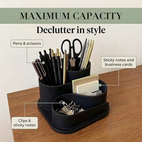 OAKOA Black Modern Desk Organizer - Minimalist Desk Accessories Pen Holder - Image 6