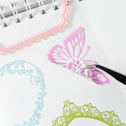 130 Pcs Lace Scrapbook Stickers - Colorful Butterfly & Feather Embellishments for Journaling, Wedding Albums, DIY Crafts, Scrapbooking Supplies & Bullet Journal Decor - Image 3