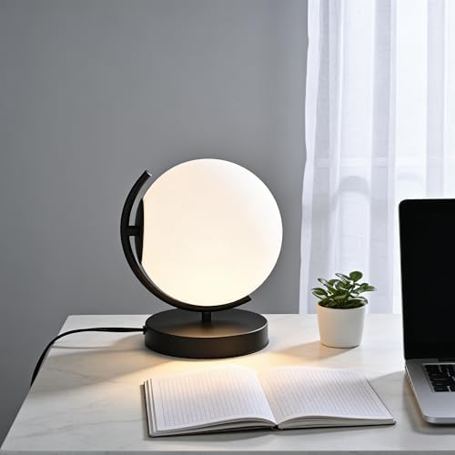 Black Globe Table Lamp, Plug-in Bedside Lamp, E12 Frosted Glass Shade - Image 2
