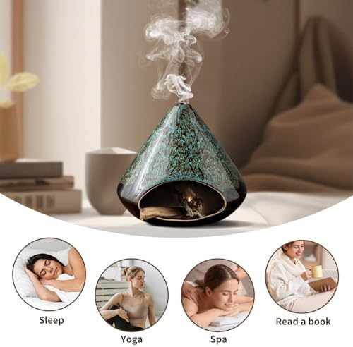 Handcrafted Ceramic Palo Santo Holder –Artistic Incense Burner for Meditation, Mindfulness & Zen Home Decor – Wabi-Sabi Style Cone Sculpture, Relaxation & Aromatherapy-Gift for Yoga (Viridis) - Image 5