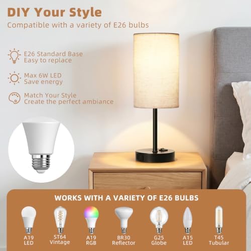 ZJOJO Table Lamp Set of 2, 13.8" Bedside Small Lamp for Bedroom Nightstand - Image 3