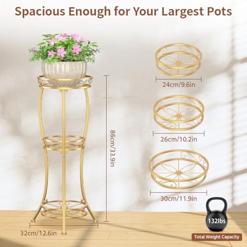 LASZOLA 3 Tiers Metal Corner Plant Flower Stand Tall Indoor Outdoor, Gold - Image 3