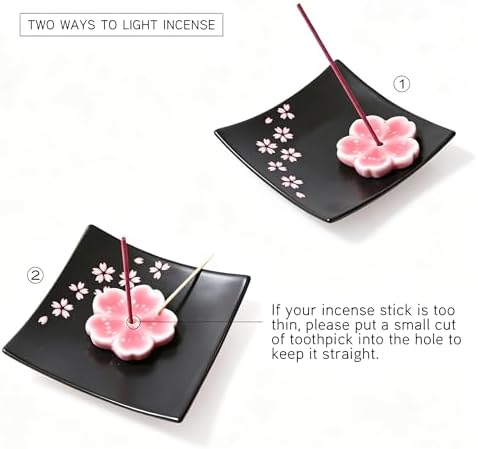Japanese Ceramic Handmade Cute Cherry Blossom Incense Stick Holder or Incense Burner Holder, Unique Ash Catcher Inscent Tray and Decorative Gift, Home Decor 3.94 inches, Square Pink - Image 5
