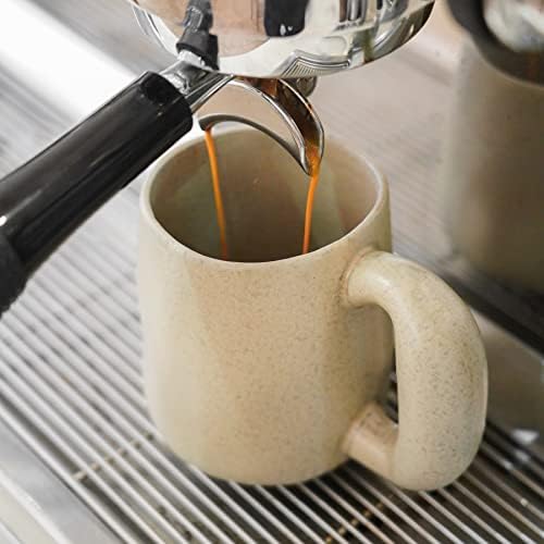 Uaral Large Coffee Mugs Cream Stoneware Mug Set with Jumbo Handle for Cocoa,Milk,Latte or Tea,Handmade Free-Form Edge Design,20oz,Set of 2, (Cream) - Image 2