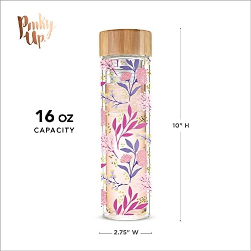 Pinky Up Blair Travel Tea Infuser Mug, Double Walled Insulated Travel Tumbler with Loose Leaf Tea Strainer, Travel Coffee Mug, Keeps Drinks Hot or Cold, 16 oz, Botanical Design - Image 3