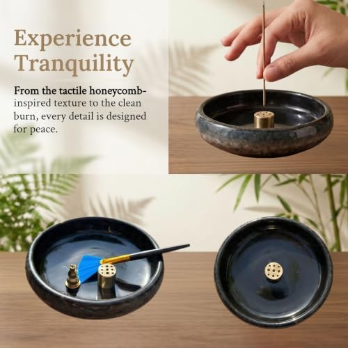 6 Inch Japanese Incense Holder for Stick,Ceramic Handmade Black - Image 3