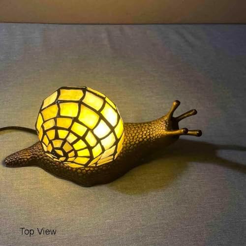 Bieye L10943 Yellow Land Snail Tiffany Style Stained Glass Accent Lamp - Image 2