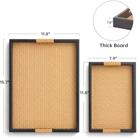 Wood Serving Tray with Handles Set of 2，Rectangle Decorative Tray - Image 2