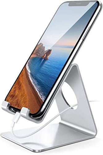 Lamicall Cell Phone Stand, Desk Phone Holder Cradle, Compatible with Phone 12 Mini 11 Pro Xs Max XR X 8 7 6 Plus SE, All Smartphones Charging Dock, Office Desktop Accessories - Silver by Lamicall