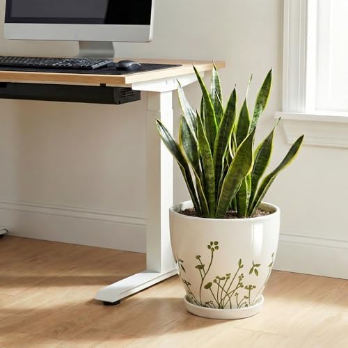 MPotTo Ceramic Pot for Plants 10 Inch, Grasses White - Image 3