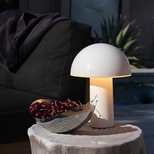 Brightech Celia Table Lamp – 10" Touch-Controlled Mushroom Small Lamp, Cordless & Dimmable LED, Portable Bedside Night Light, Sustainable Accent Light, Recycled Modern Patio Lamp, Home Décor – Cream by Brightech