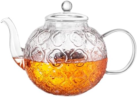 Glass Teapot with Removable Infuser-1500ml/50oz Clear GlassTea Pot for Stovetop, Borosilicate Microwave-Safe Glass Tea Kettle & Tea Maker for Blooming & loose Tea by QWEZXO
