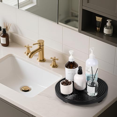 Round Decorative Tray Farmhouse Bathroom Decor Wood Riser, 12" Black - Image 5