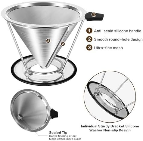 Pour Over Coffee Dripper, EVOCMORE Stainless Steel Reusable Filter - Image 5