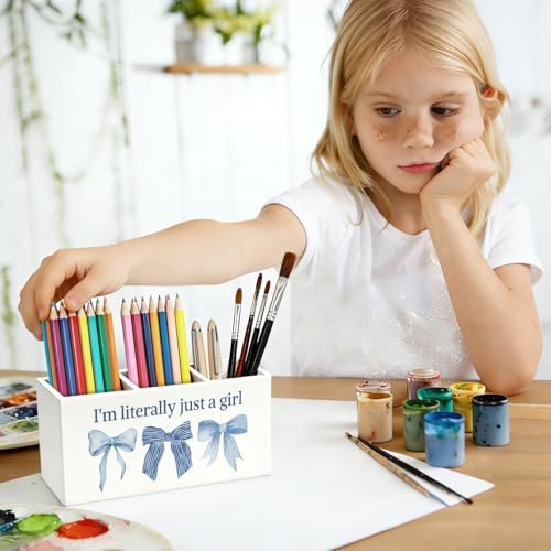 Coquette Blue Bow Pen Pencil Holder for Desk, Preppy Desk Decor - Image 5