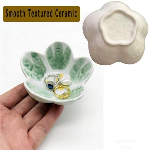 Ceramic Jewelry Dish, Flower Ring Dish, Cute Trinket Tray, Small Ring Holder Jewelry Tray, Nightstand Bathroom Decor Trinket Bowl for Friendship Birthday Gifts for Women Mom Grandma, Soap Dish - Image 5