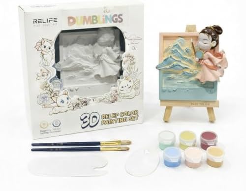 Dumblings 3D Painting Kit – DIY Coloring with Acrylic Paints & Brushes, Relaxing Mindful Craft for Home Decor or Fridge Magnet, Gift for Kids & Adults (3D Painting kit - Goddess of Luo River) by Unknown