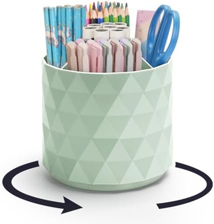 minimaliving Desk Organizer,Sparkling Diamond-like Pen Holder for Desk 360°Rotating Office Accessories,Pencil Cup with 5 Compartments Storage Box Caddy for Office,School,Home,Art Supply(Green) by minimaliving