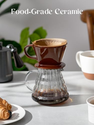 DOWAN Pour Over Coffee Dripper, Non Electric Pour Over Coffee Maker, Porcelain Slow Brewing Accessories for Home, Cafe, Restaurants, Easy Manual Brew Maker, Brown - Image 4