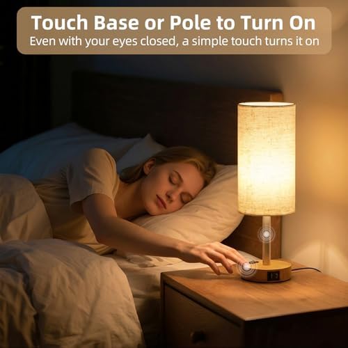 Table Lamp for Bedroom, High-Sensitivity Touch, AC Outlet, USB A+C - Image 4