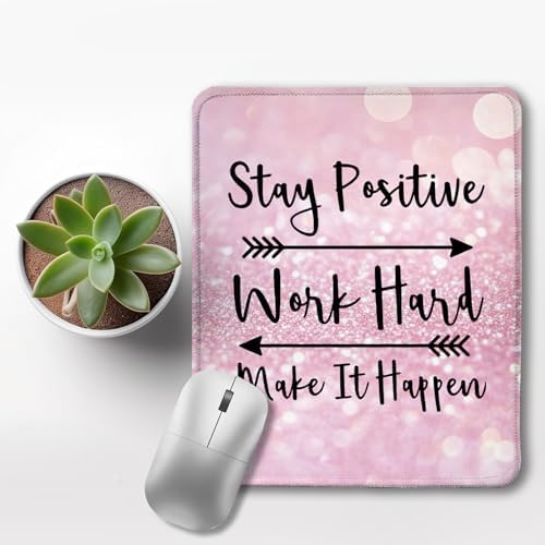 Inspirational Mouse Pad, Stay Positive Work Hard Make It Happen Motivational Positive Pink Glitter Mouse Pads for Wireless Mouse Computers Laptop Desk Accessories, 9.5x7.9 Inch - Image 3