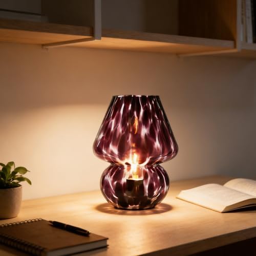 AOMOONOA Glass Mushroom Lamp, Small Purple Mushroom Desk Lamp with LED Bulb - Image 5