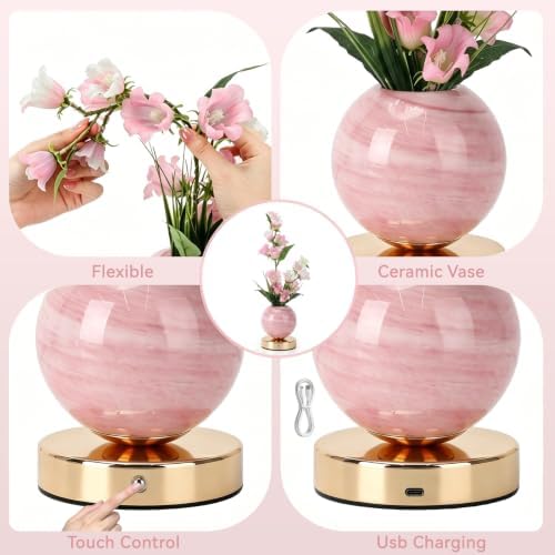 Pink Bellflower Flower Lamp, Rechargeable Cordless LED Floral Table Lamp - Image 6