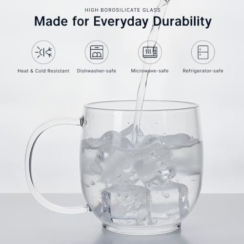 Aquach 20oz Glass Coffee Mugs Set of 2, Clear Borosilicate Tea Cups - Image 4