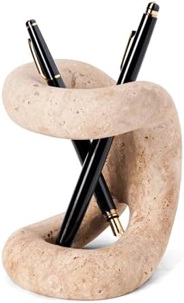 Marble Pen Holder for Desk, 4 Inch Travertine Pencil Holder by SPESHSTONES