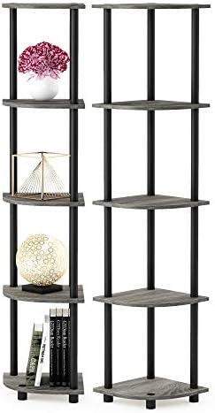Furinno TURN-N-TUBE Corner Shelf Set of 2, 5-Tier Corner Bookshelf, Open Storage Shelves, for Organization and Storage, Living Room, Home Office, Garage, French Oak by Furinno-FitsYourSpaceFitsYourBudget
