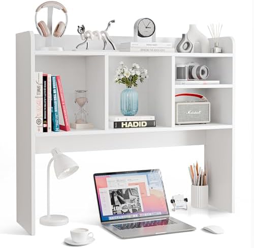 Nova Microdermabrasion Wooden Desktop Bookshelf with 6 Shelves–3-Tier Desk Organizer Hutch for Computer Desk, Home or Office (White) by NovaMicrodermabrasion