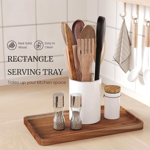 VERTORGAN 2 Pack Acacia Wood Serving Tray,15.8x9.8 Inch Trays,Home Decor - Image 2