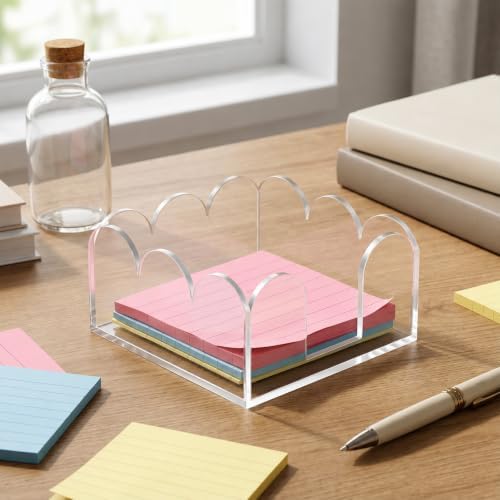 Scalloped Acrylic Sticky Note Holder 3"x3" Clear Cute Holder - Image 7