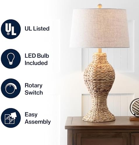 JONATHAN Y Elicia Farmhouse 31" Water Hyacinth Table Lamp, Natural - Image 4
