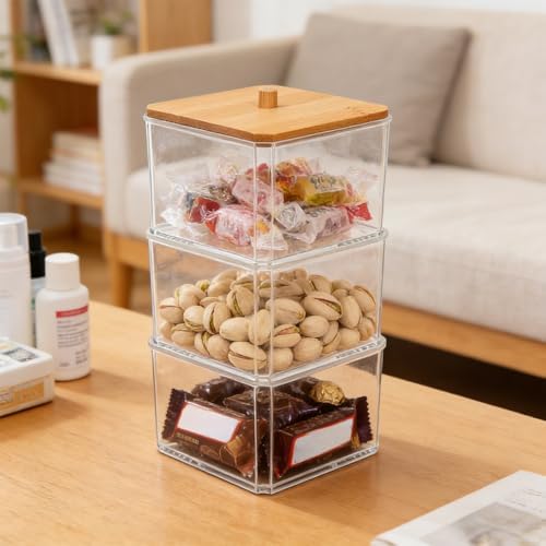 AKAZA Clear paper clip organizer with Bamboo Lid - 3-Layer paper clip holderfor Desk, Vanity, Bathroom, Drawer Storage, Makeup Brush & Qtips Holder, Aesthetic Home Office Supplies (Clear) - Image 6